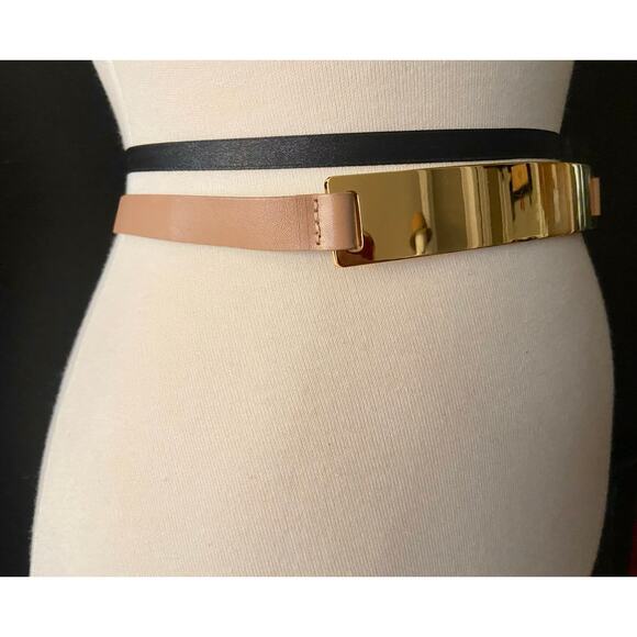 B-LOW THE BELT Tan Leather Waist Belt w/Gold Plate sz S/M - Picture 2 of 14